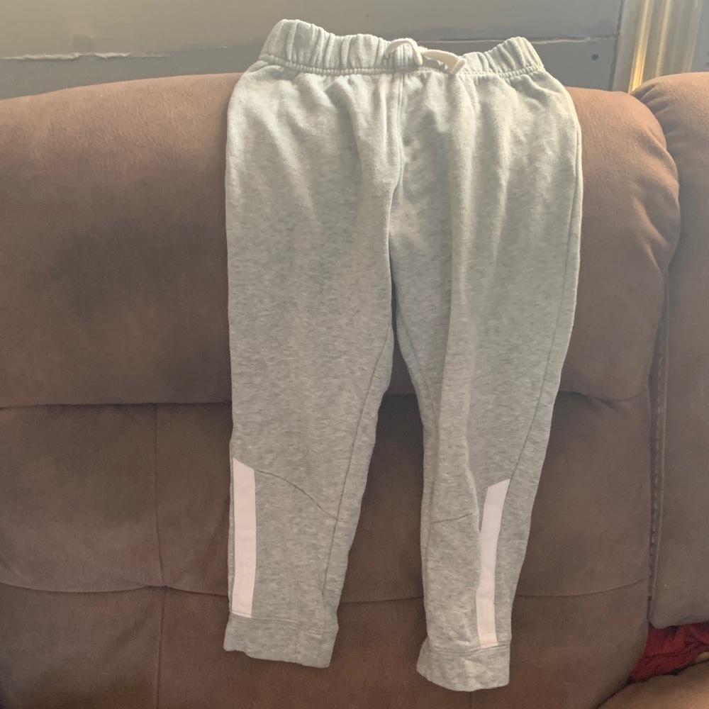 The Children's Place Light Gray Joggers with Pale Pink Stripes